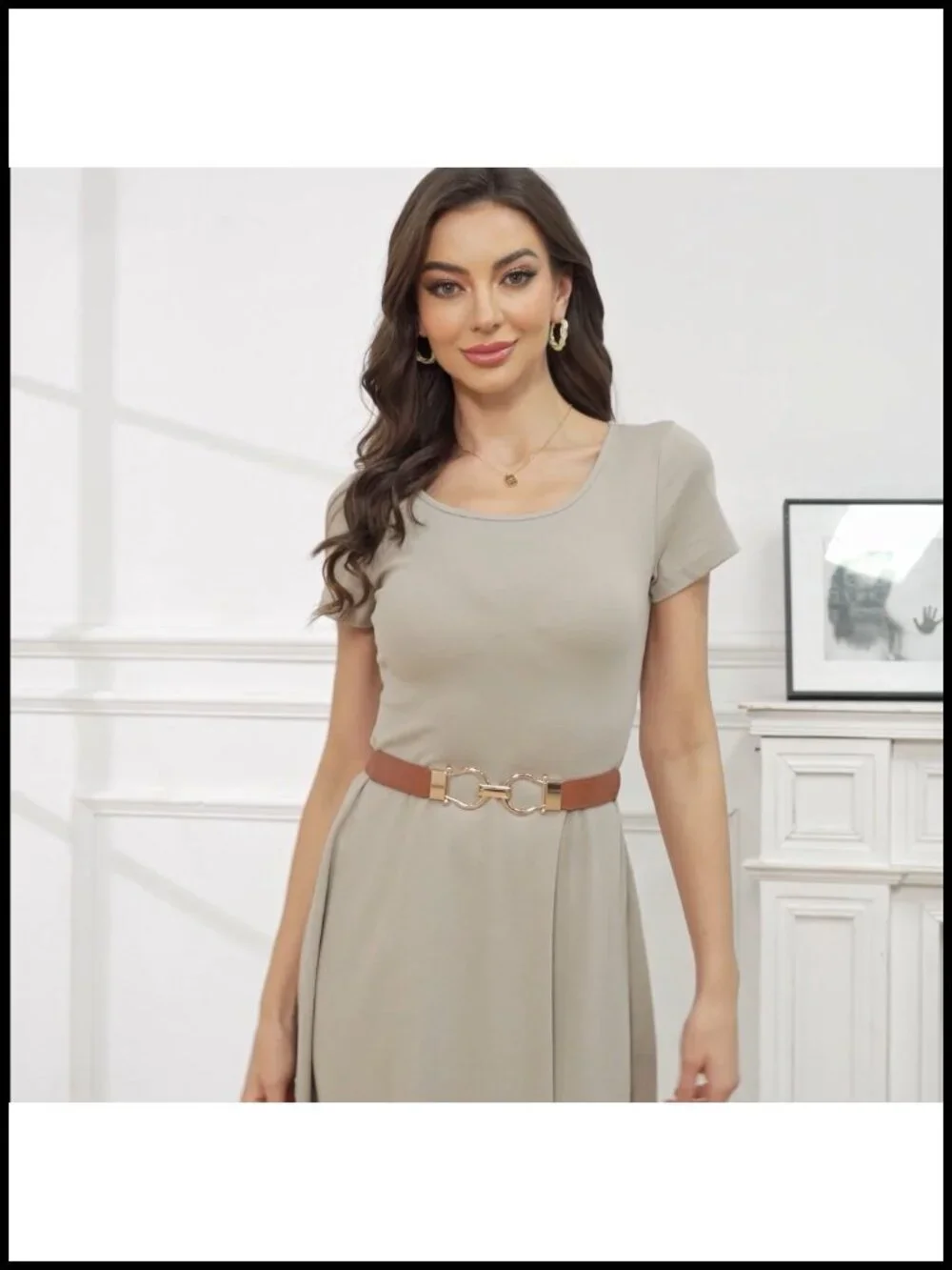 Skinny Stretch Belt for Dresses, Adjustable Waist Belt with Gold Buckle, 2 Pack